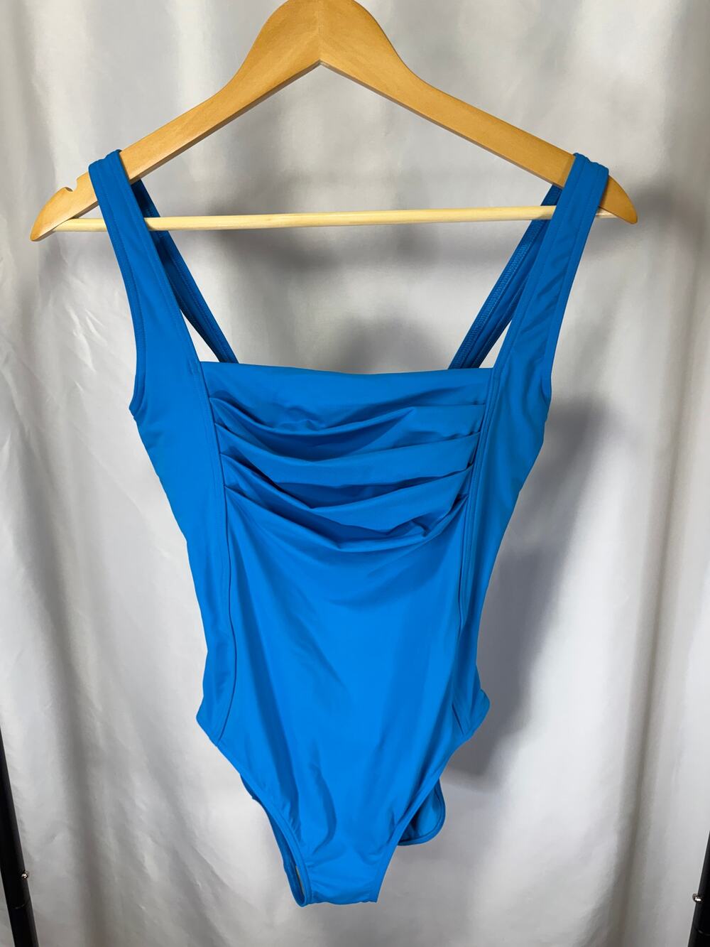 Calvin Klein Swimsuit Size 8 Blue One Piece Draped Cowl Neck Ruched Swimwear